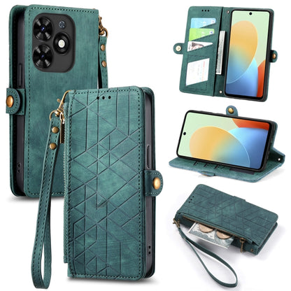 For Tecno Spark Go 2024 Geometric Zipper Wallet Side Buckle Leather Phone Case(Green) by buy2fix