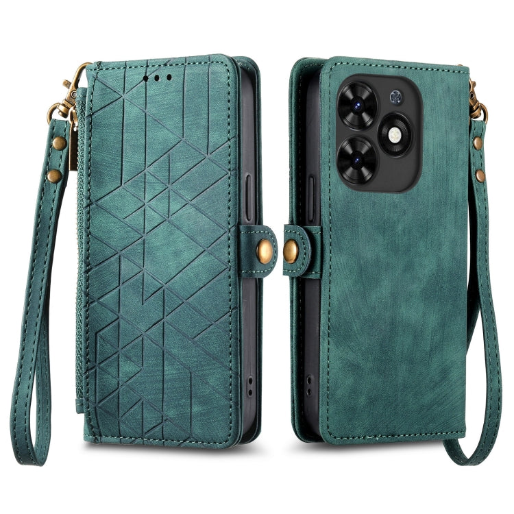 For Tecno Spark Go 2024 Geometric Zipper Wallet Side Buckle Leather Phone Case(Green) by buy2fix