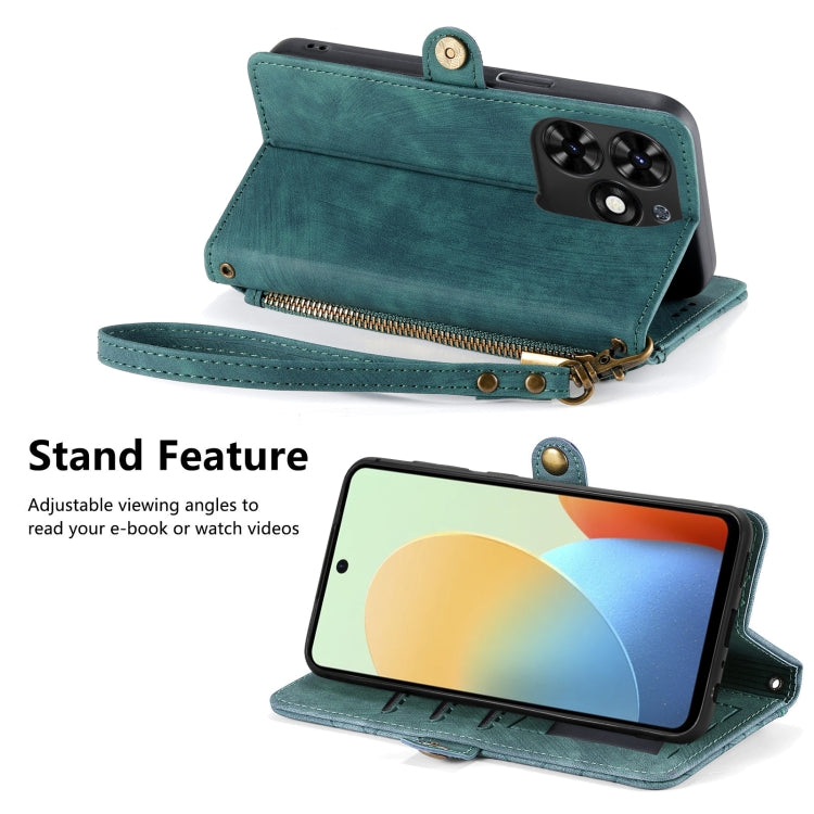 For Tecno Spark Go 2024 Geometric Zipper Wallet Side Buckle Leather Phone Case(Green) by buy2fix