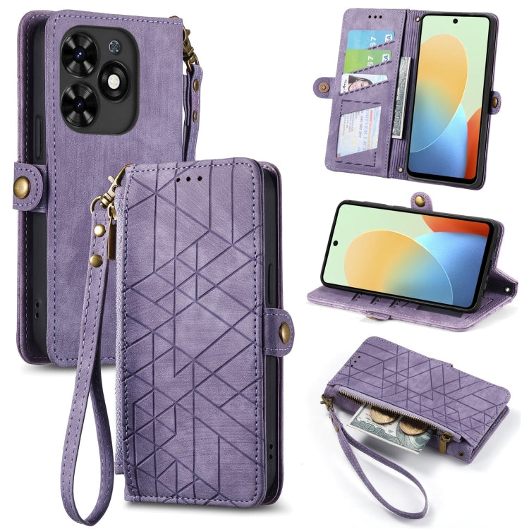 For Tecno Spark Go 2024 Geometric Zipper Wallet Side Buckle Leather Phone Case(Purple) by buy2fix