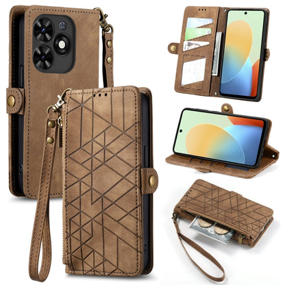 For Tecno Spark Go 2024 Geometric Zipper Wallet Side Buckle Leather Phone Case(Brown) by buy2fix
