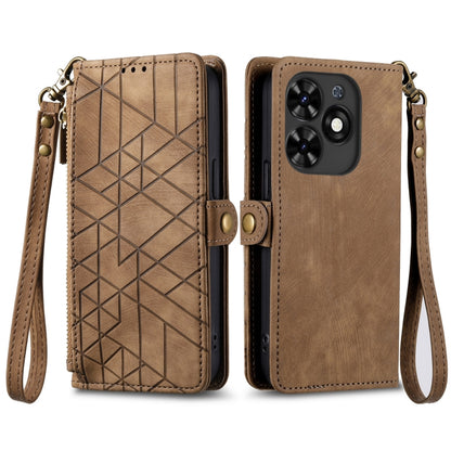 For Tecno Spark Go 2024 Geometric Zipper Wallet Side Buckle Leather Phone Case(Brown) by buy2fix