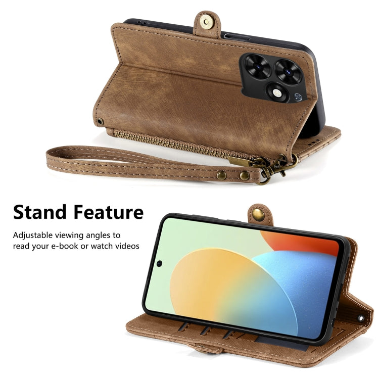 For Tecno Spark Go 2024 Geometric Zipper Wallet Side Buckle Leather Phone Case(Brown) by buy2fix