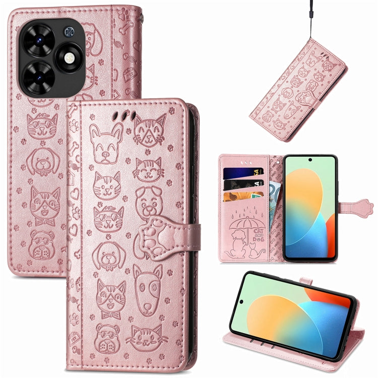 For Tecno Spark Go 2024 Cat and Dog Embossed Leather Phone Case(Rose Gold) by buy2fix