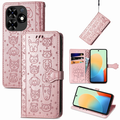 For Tecno Spark Go 2024 Cat and Dog Embossed Leather Phone Case(Rose Gold) by buy2fix