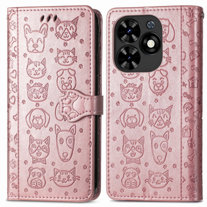 For Tecno Spark Go 2024 Cat and Dog Embossed Leather Phone Case(Rose Gold) by buy2fix