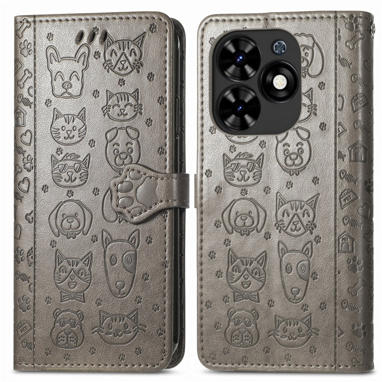 For Tecno Spark Go 2024 Cat and Dog Embossed Leather Phone Case(Grey) by buy2fix