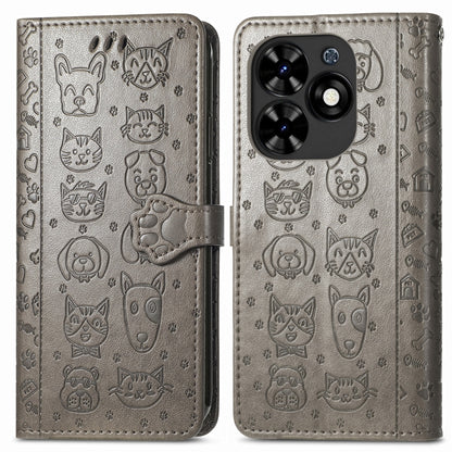 For Tecno Spark Go 2024 Cat and Dog Embossed Leather Phone Case(Grey) by buy2fix