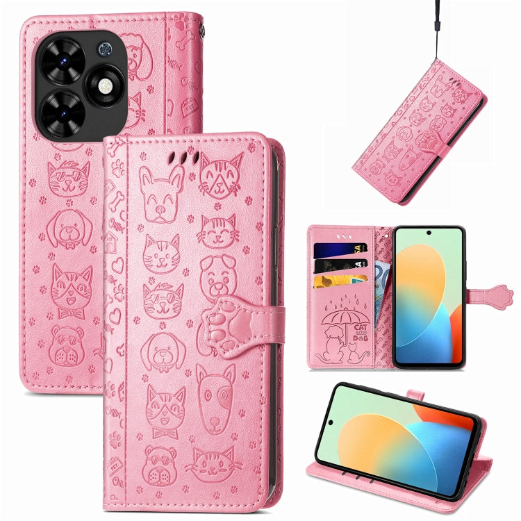 For Tecno Spark Go 2024 Cat and Dog Embossed Leather Phone Case(Pink) by buy2fix