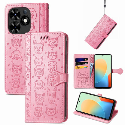 For Tecno Spark Go 2024 Cat and Dog Embossed Leather Phone Case(Pink) by buy2fix