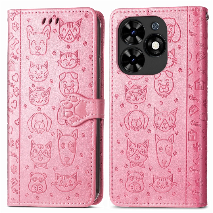 For Tecno Spark Go 2024 Cat and Dog Embossed Leather Phone Case(Pink) by buy2fix