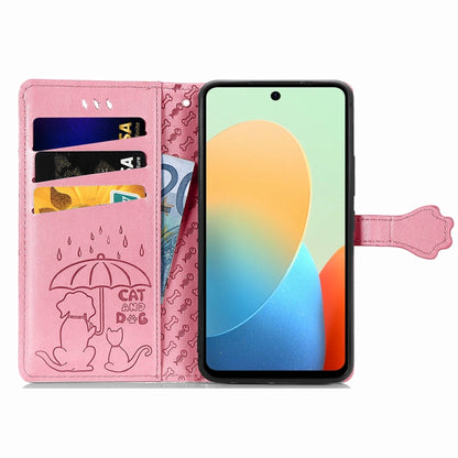 For Tecno Spark Go 2024 Cat and Dog Embossed Leather Phone Case(Pink) by buy2fix