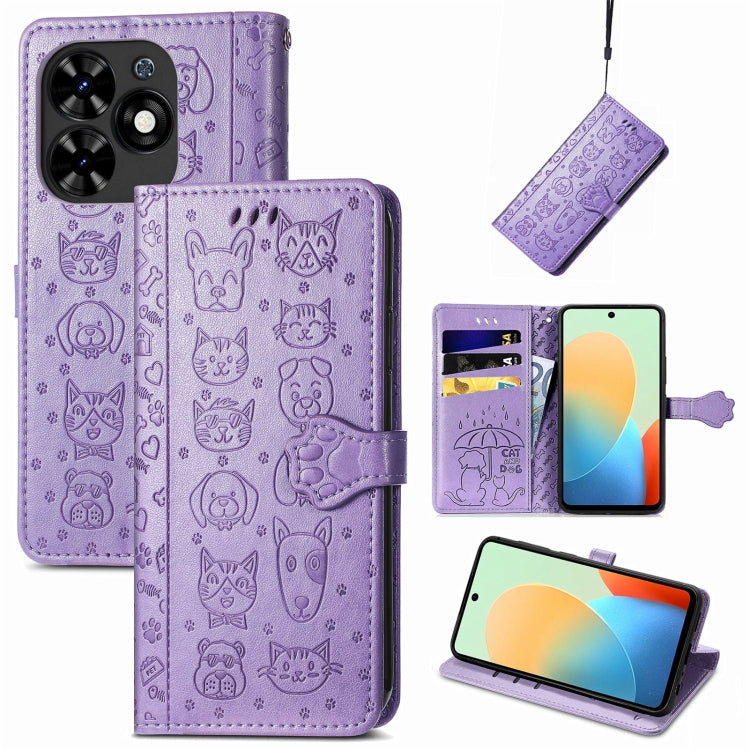 For Tecno Spark Go 2024 Cat and Dog Embossed Leather Phone Case(Purple) by buy2fix