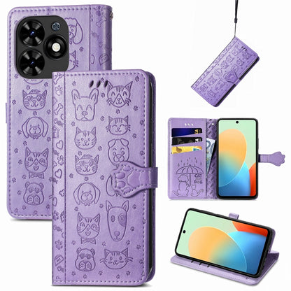 For Tecno Spark Go 2024 Cat and Dog Embossed Leather Phone Case(Purple) by buy2fix