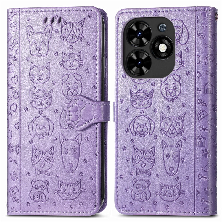 For Tecno Spark Go 2024 Cat and Dog Embossed Leather Phone Case(Purple) by buy2fix