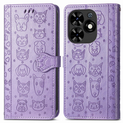 For Tecno Spark Go 2024 Cat and Dog Embossed Leather Phone Case(Purple) by buy2fix