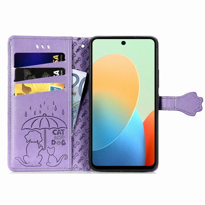 For Tecno Spark Go 2024 Cat and Dog Embossed Leather Phone Case(Purple) by buy2fix