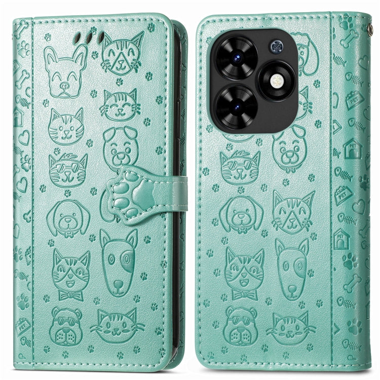 For Tecno Spark Go 2024 Cat and Dog Embossed Leather Phone Case(Green) by buy2fix