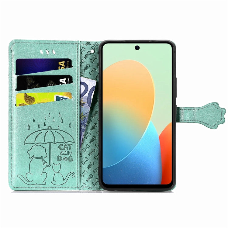 For Tecno Spark Go 2024 Cat and Dog Embossed Leather Phone Case(Green) by buy2fix