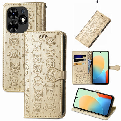 For Tecno Spark Go 2024 Cat and Dog Embossed Leather Phone Case(Gold) by buy2fix