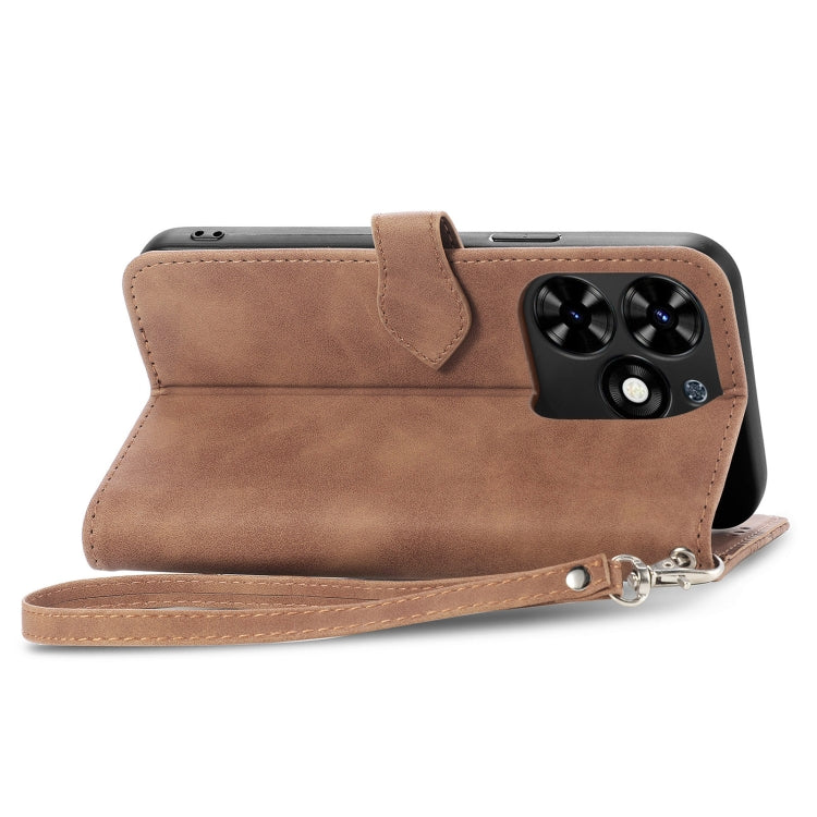 For Tecno Spark Go 2024 Embossed Flower Zipper Leather Phone Case(Brown) by buy2fix