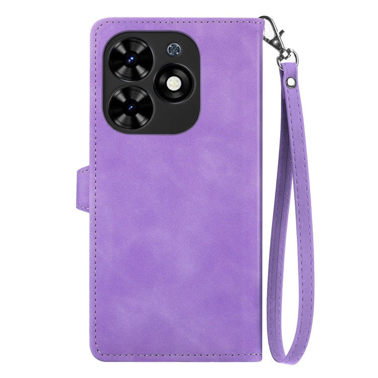 For Tecno Spark Go 2024 Embossed Flower Zipper Leather Phone Case(Purple) by buy2fix