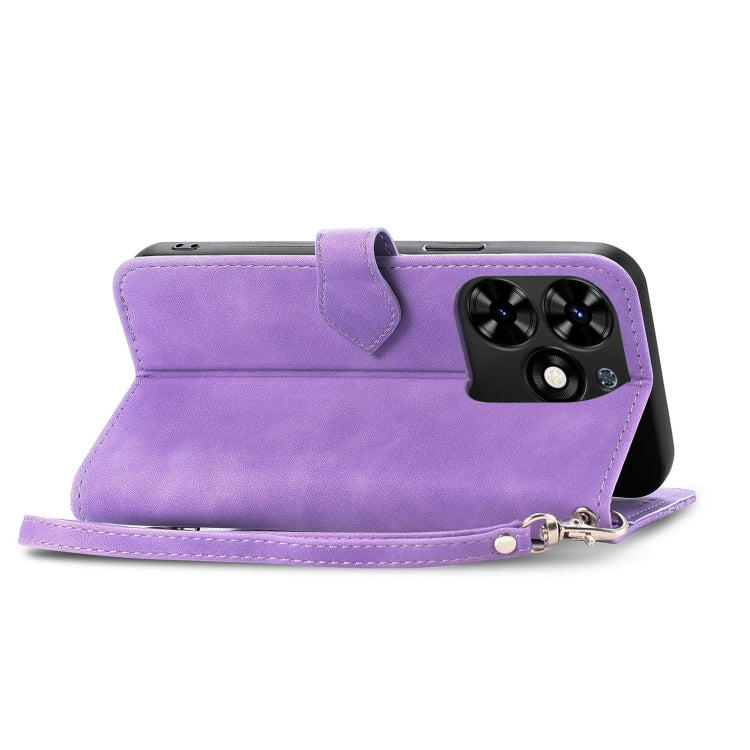 For Tecno Spark Go 2024 Embossed Flower Zipper Leather Phone Case(Purple) by buy2fix