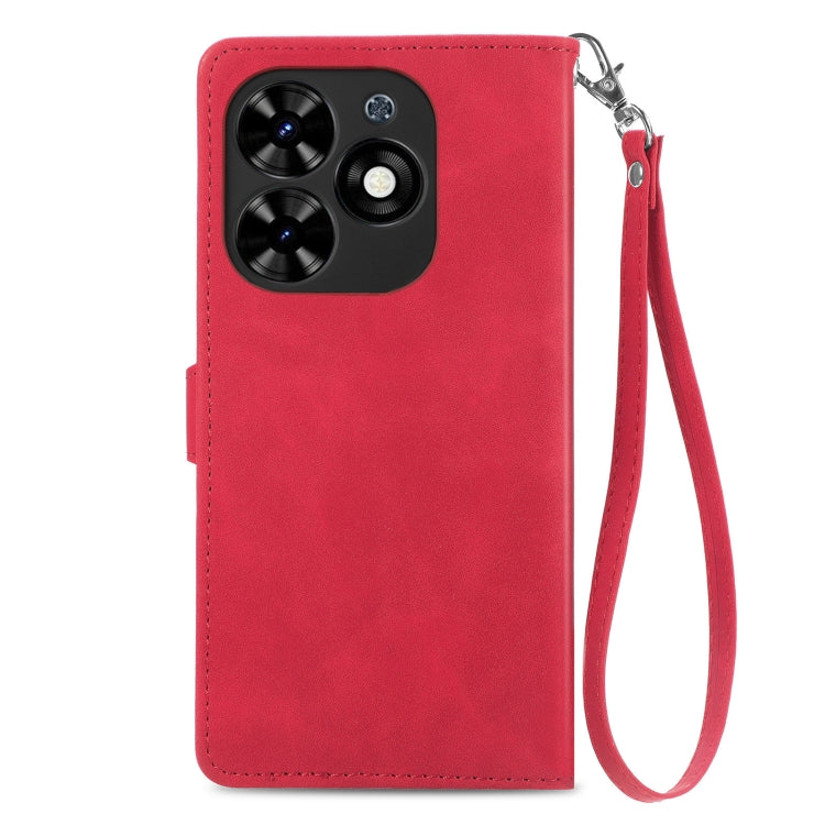 For Tecno Spark Go 2024 Embossed Flower Zipper Leather Phone Case(Red) by buy2fix
