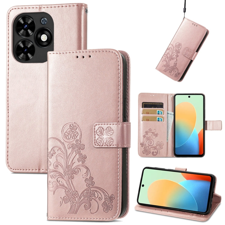 For Tecno Spark Go 2024 Four-leaf Clasp Embossed Buckle Leather Phone Case(Rose Gold) by buy2fix