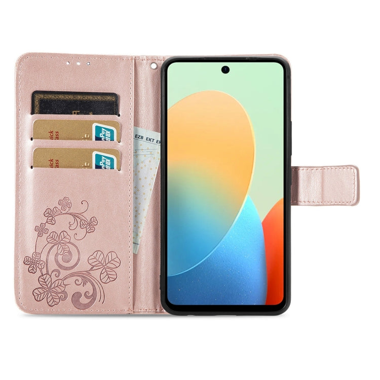 For Tecno Spark Go 2024 Four-leaf Clasp Embossed Buckle Leather Phone Case(Rose Gold) by buy2fix