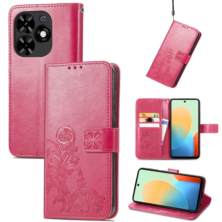 For Tecno Spark Go 2024 Four-leaf Clasp Embossed Buckle Leather Phone Case(Red) by buy2fix