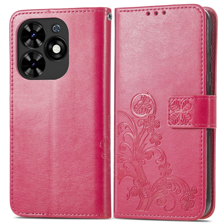 For Tecno Spark Go 2024 Four-leaf Clasp Embossed Buckle Leather Phone Case(Red) by buy2fix