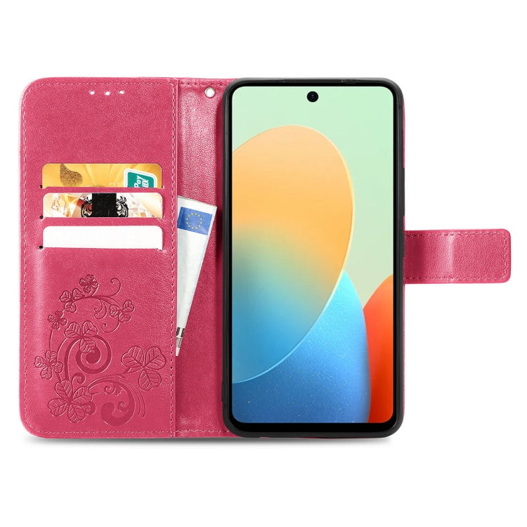 For Tecno Spark Go 2024 Four-leaf Clasp Embossed Buckle Leather Phone Case(Red) by buy2fix