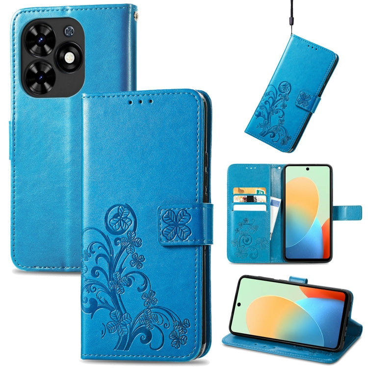 For Tecno Spark Go 2024 Four-leaf Clasp Embossed Buckle Leather Phone Case(Blue) by buy2fix