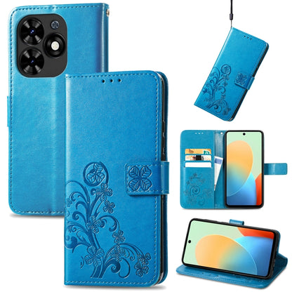 For Tecno Spark Go 2024 Four-leaf Clasp Embossed Buckle Leather Phone Case(Blue) by buy2fix