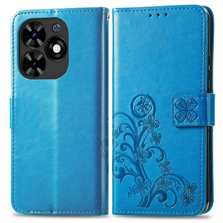 For Tecno Spark Go 2024 Four-leaf Clasp Embossed Buckle Leather Phone Case(Blue) by buy2fix