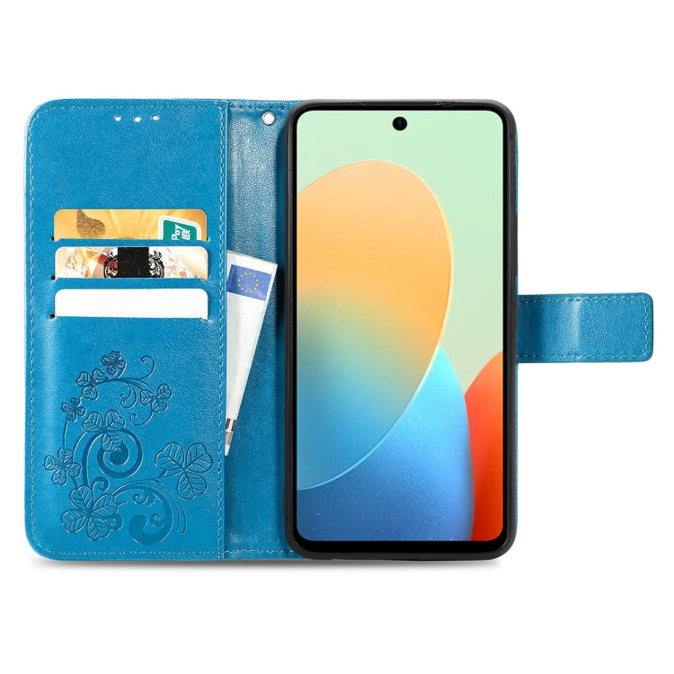 For Tecno Spark Go 2024 Four-leaf Clasp Embossed Buckle Leather Phone Case(Blue) by buy2fix