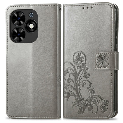 For Tecno Spark Go 2024 Four-leaf Clasp Embossed Buckle Leather Phone Case(Grey) by buy2fix