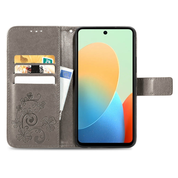 For Tecno Spark Go 2024 Four-leaf Clasp Embossed Buckle Leather Phone Case(Grey) by buy2fix