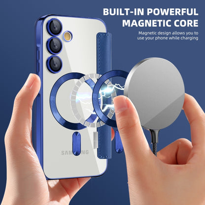 For Samsung Galaxy A55 5G Shield MagSafe RFID Anti-theft Leather Phone Case(Dark Blue) by buy2fix