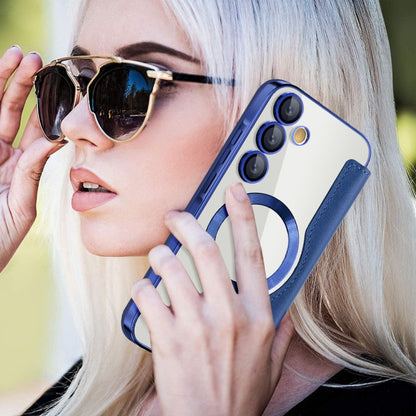 For Samsung Galaxy A55 5G Shield MagSafe RFID Anti-theft Leather Phone Case(Dark Blue) by buy2fix