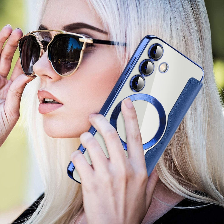 For Samsung Galaxy S25 5G Shield MagSafe RFID Anti-theft Leather Phone Case(Dark Blue) by buy2fix