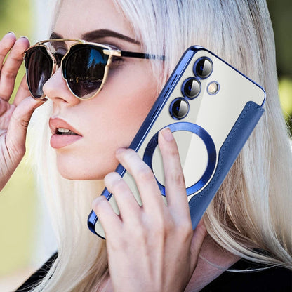 For Samsung Galaxy S25 5G Shield MagSafe RFID Anti-theft Leather Phone Case(Dark Blue) by buy2fix