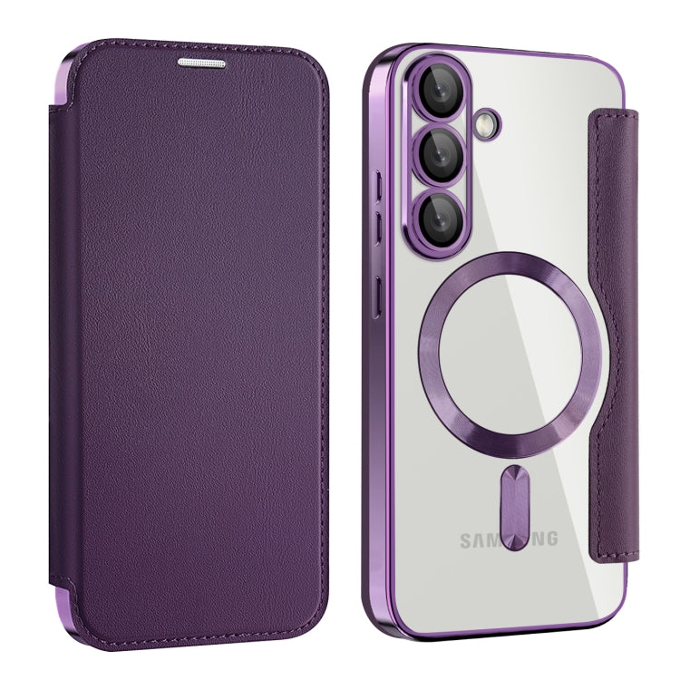 For Samsung Galaxy S25 5G Shield MagSafe RFID Anti-theft Leather Phone Case(Purple) by buy2fix