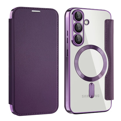 For Samsung Galaxy S25 5G Shield MagSafe RFID Anti-theft Leather Phone Case(Purple) by buy2fix