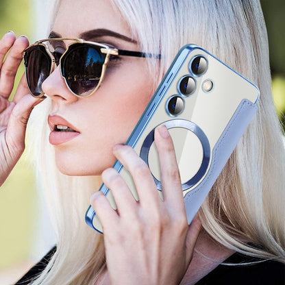 For Samsung Galaxy S25 5G Shield MagSafe RFID Anti-theft Leather Phone Case(Blue) by buy2fix