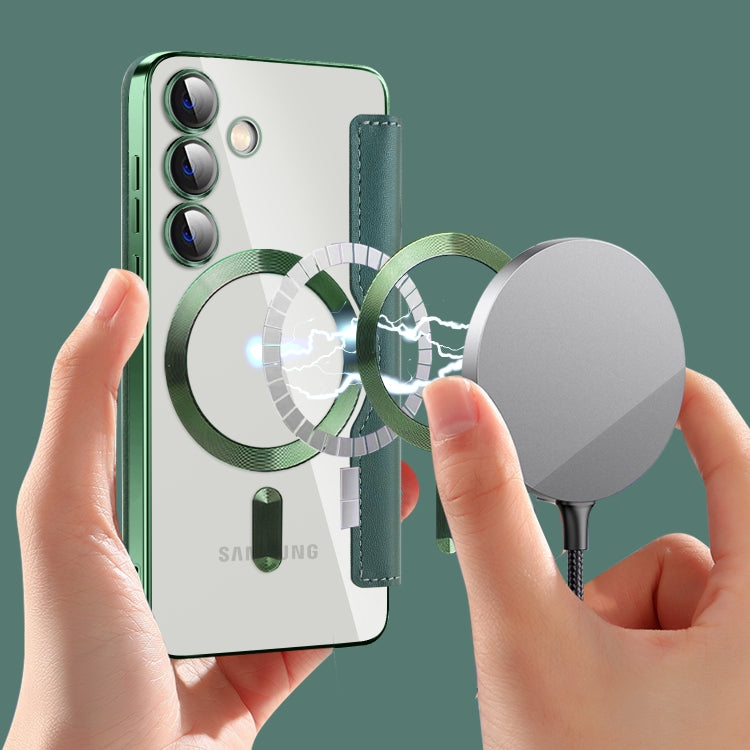 For Samsung Galaxy S25 5G Shield MagSafe RFID Anti-theft Leather Phone Case(Green) by buy2fix