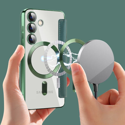 For Samsung Galaxy S25 5G Shield MagSafe RFID Anti-theft Leather Phone Case(Green) by buy2fix