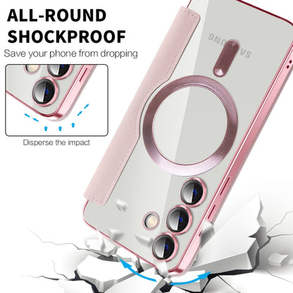 For Samsung Galaxy S25 5G Shield MagSafe RFID Anti-theft Leather Phone Case(Pink) by buy2fix