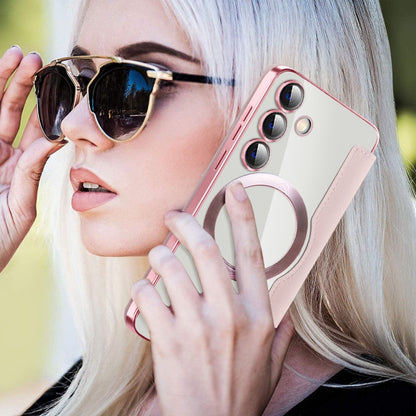 For Samsung Galaxy S25 5G Shield MagSafe RFID Anti-theft Leather Phone Case(Pink) by buy2fix